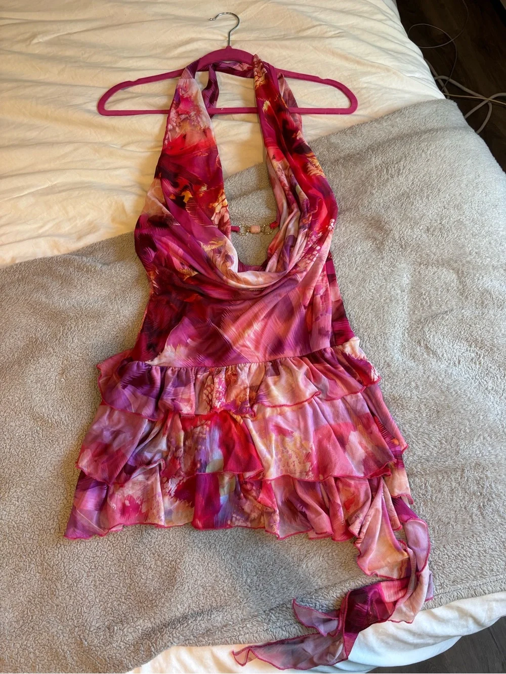Windsor Pink Halter Ruffled Mini Dress - Picture 2 of 4